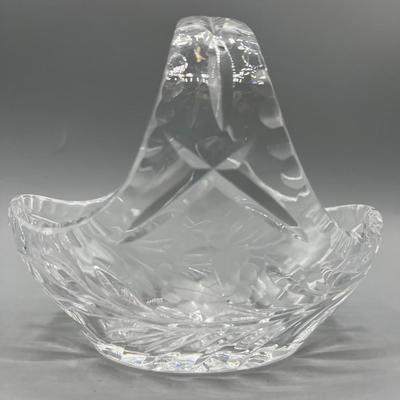 Retro Small Lead Crystal Glass Etched Floral Basket