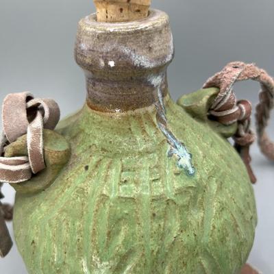 Vintage Ceramic Pottery Strapped Carrying Travel Decanter Corked Bottle