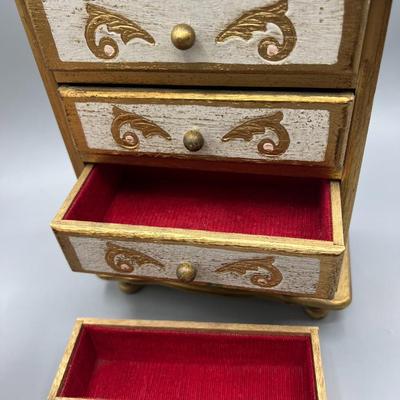 Vintage Mele Wooden Victorian Style Small Dresser Music Box Jewelry Case