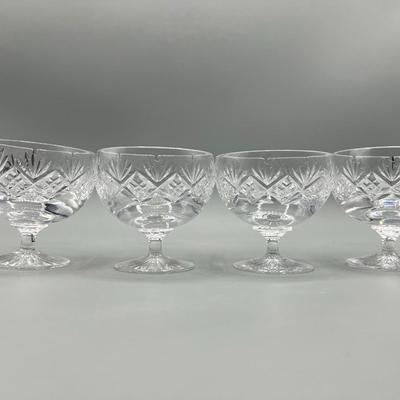 Lot of Small Retro Etched Crystal Stemmed Glass Cocktail Vino Drinking Glasses