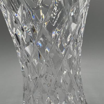 Retro Lead Crystal Fan & Diamond Pattern Glass Flower Vase