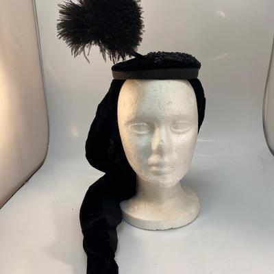 Vintage Homemade Black Velvet Mourning Hat