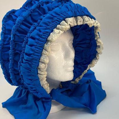 Vintage Antique Royal Blue with White Lace Prairie Bonnet Hat