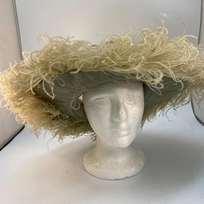 Vintage Antique Joseph Magnin Starched Lace and Ostrich Feather Hat