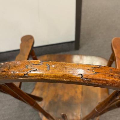 Vintage Dark Wood Saddle Seat Bow Back Frame Child's Sitting Chair