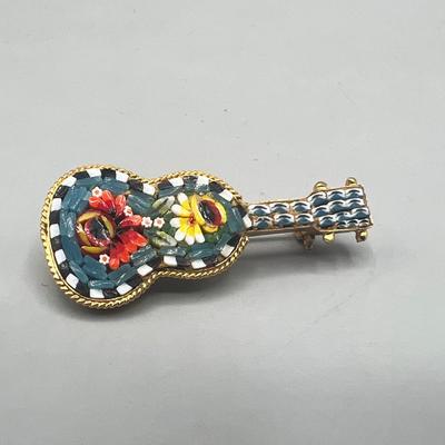Vintage Made in Italy Colorful Beaded Acoustic Guitar Pin