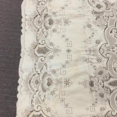 Large Antique Vintage Embroidered Open Work Pattern Tablecloth