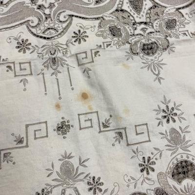 Large Antique Vintage Embroidered Open Work Pattern Tablecloth
