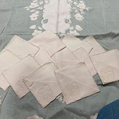 Sheer Pale Pink Tablecloth with Set of 12 Matching Napkins