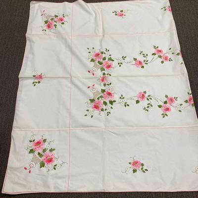 Vintage Pink Floral Applique Tablecloth