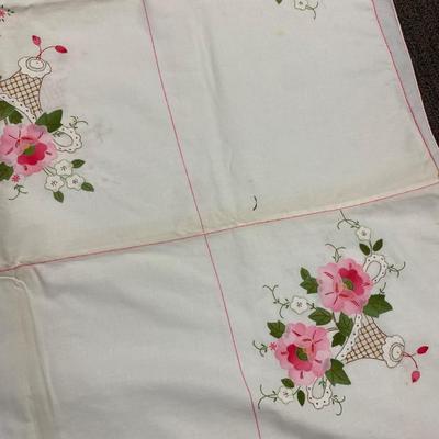 Vintage Pink Floral Applique Tablecloth