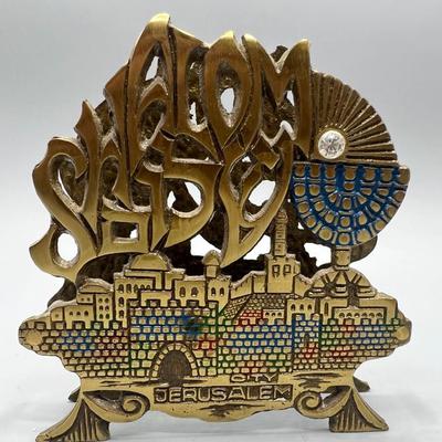 Vintage Brass Mid Century Foreign Souvenir Jerusalem Letter Rack Holders