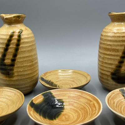 Lot of Oriental Style Ceramic Sake Drinking Pitcher & Dishes