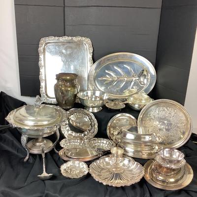 6064 Large Lot of Silverplated Serving Pieces with Extra Glass Liners