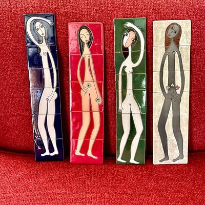 LOT U  SET OF 4 ELONGATED NUDES PAINTED ON TILES CHICAS COLOMBIA