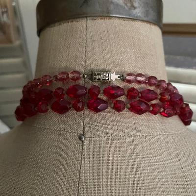 Lot FF Vintage Ruby red and rose necklaces