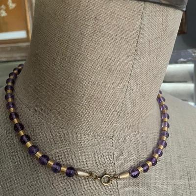Lot HH Vintage Amesthyst beads and gold filled spacers necklace