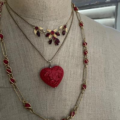 Lot II Trio of vintage red necklaces