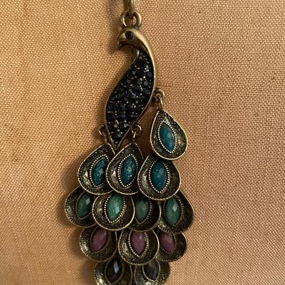 Lot UU Duo of Peacock and gem necklaces