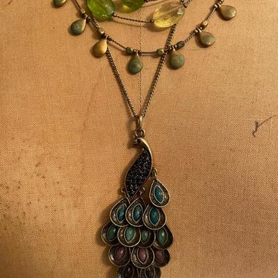 Lot UU Duo of Peacock and gem necklaces