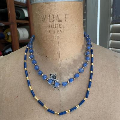 Lot VV  Duo Lapis and Blue Art glass necklaces