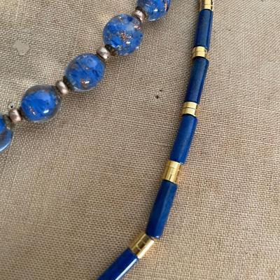 Lot VV  Duo Lapis and Blue Art glass necklaces