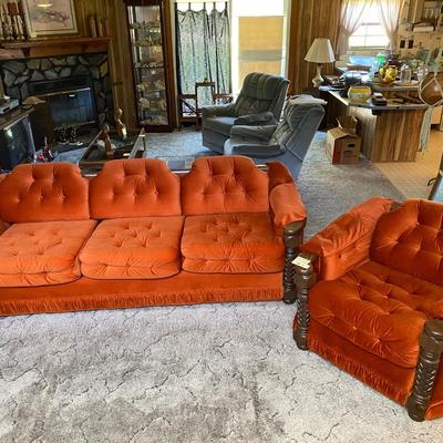 Vintage Tufted Velvet Sofa and Chair