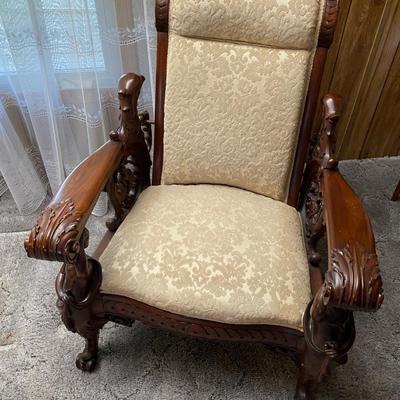 Incredible Cherub & Eagle Carved Morris Style Chair