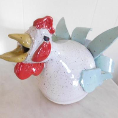 Whimsical Hand-Crafted Pottery Chicken by Kenneth Beam