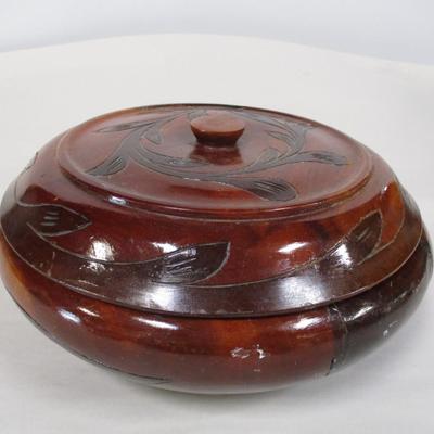 Hand Carved Wood Bowl With Lid