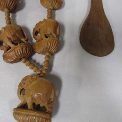 Hand Carved Wooden Necklace & Spoon & Fork