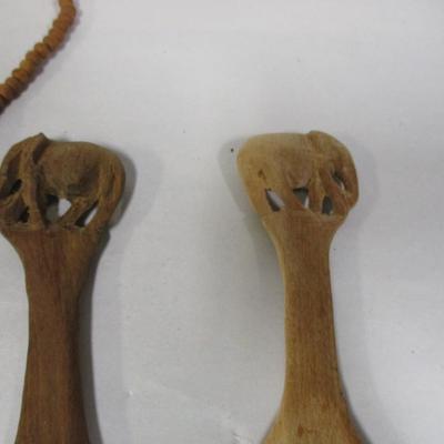 Hand Carved Wooden Necklace & Spoon & Fork
