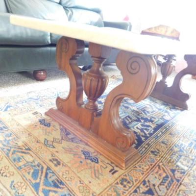 Vintage Marble Top Wood Frame Coffee Table