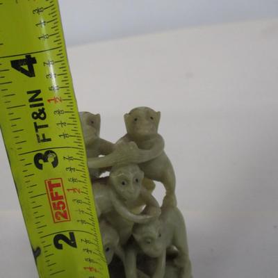 Monkey Soapstone Sculpture & Small Birds
