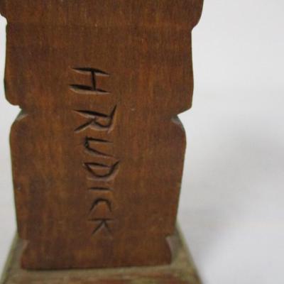 Hand Carved Totem Pole Signed - H Rudick