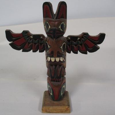 Hand Carved Totem Pole Signed - H Rudick