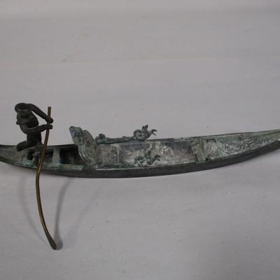 Cast Metal Gondolier and Boat