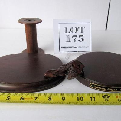 Old Wood Spool, 2 Wood Display Stands, 1 Small Wood Stand For??