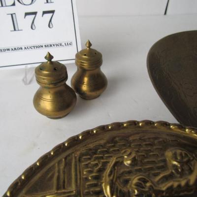 Old Heavy Brass Bowl, Brass Shakers and Brass Wall Pocket