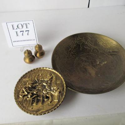 Old Heavy Brass Bowl, Brass Shakers and Brass Wall Pocket