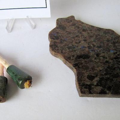WI Shaped Granite Small Trivet or Plaque and Stone or Granite Beads