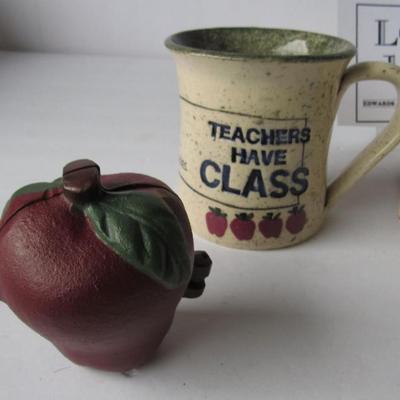 Teacher Mug, Apple Shaped Metal Trinket Box, Tastefully Simple 3 Part Serving Dish