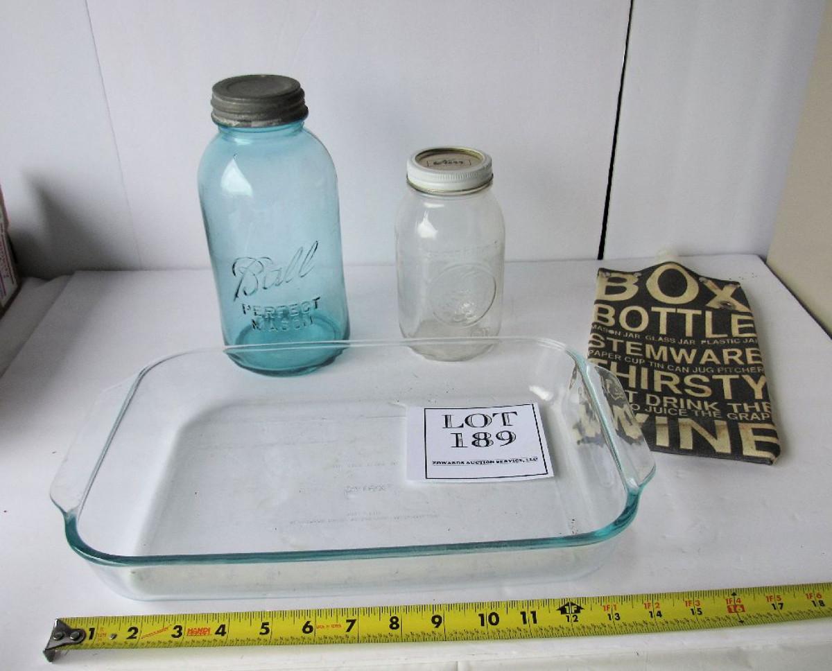 Canning Jars, Pyrex Cake Pan, Bottle Cozy