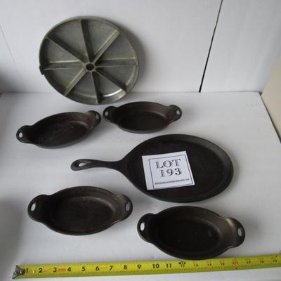 Lot of Cast Iron Individual Dishes and Skillet, and Jon'E Baker Pan (no handle)