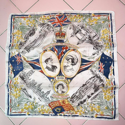 Lot EEE 1949 Cotton Handkerchief King George VI Queen Elizabeth Margaret Tour Australia