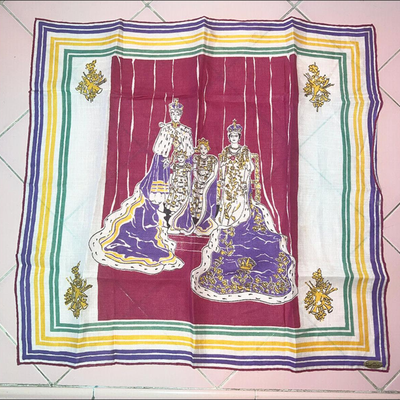Lot FFF 1937 Cotton Handkerchief Coronation King George VI Princess Elizabeth Margaret