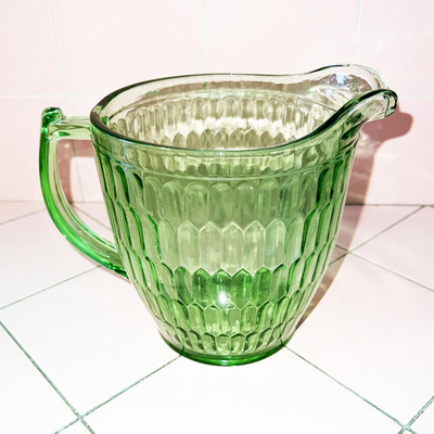 Lot KKK Vintage Green Depression Glass Milk Water Pitcher Serving