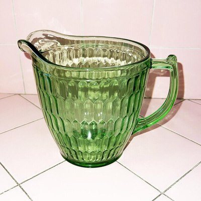 Lot KKK Vintage Green Depression Glass Milk Water Pitcher Serving