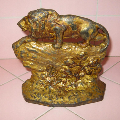 Lot PPP Vintage 1930 Crouching Lion Cast Iron Bookend Connecticut Foundry SINGLE