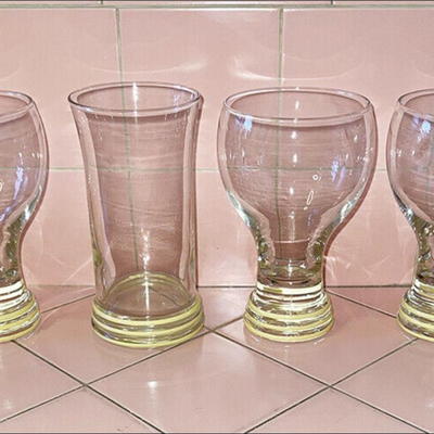 Lot RRR Fiesta Ware 4 Glasses Goblet Tumbler Beer Glass Yellow Stripes Fiestaware